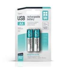 Акумулятор ColorWay AA USB-С 2220 mAh 1.5V (2шт) (Li-Polymer) (CW-UBAA-10)