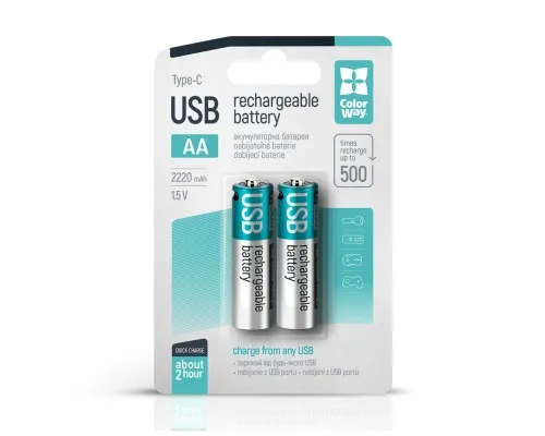 Акумулятор ColorWay AA USB-С 2220 mAh 1.5V (2шт) (Li-Polymer) (CW-UBAA-10)