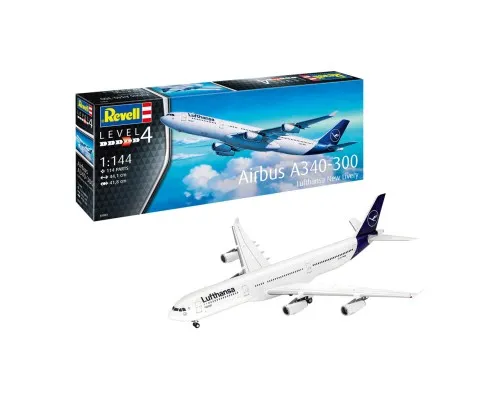 Збірна модель Revell Літак Airbus A340-300 Lufthansa рівень 4 масштаб 1:144 (RVL-03803)