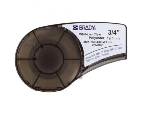 Стрічка для принтера етикеток Brady поліестер, 19.05mm/6.4m. білий на прозорому (M21-750-430-WT-CL)