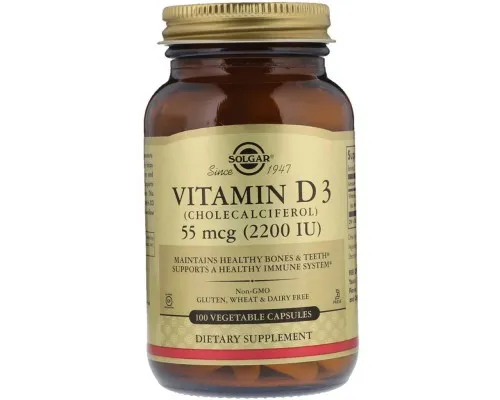 Витамин Solgar Вітамін D3, Vitamin D3, 55 mcg (2200 IU), 100 вегетаріанськ (SOL-03317)