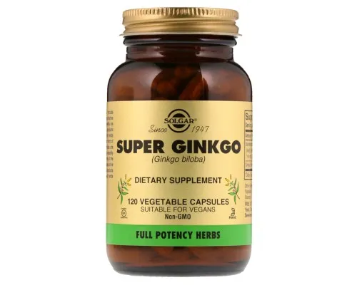 Трави Solgar Гінкго білоба Супер, Super Ginkgo Biloba, 120 желатинових ка (SOL-03915)