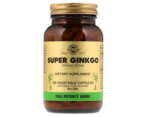 Травы Solgar Гинкго Билоба Супер, Super Ginkgo Biloba, 120 желатиновых к (SOL-03915)