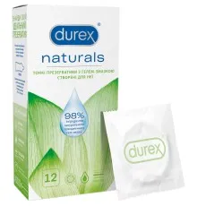 Презервативи Durex Naturals латексні з гелем-змазкою (тонкі) 12 шт. (4820108004931)