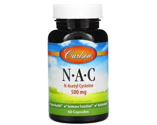 Аминокислота Carlson NAC (N-Ацетил-L-Цистеин), 500 мг, 60 капсул (CAR-06770)