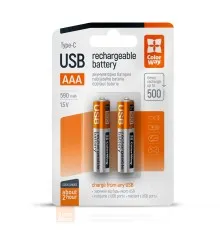 Акумулятор ColorWay AAА USB-С 590 mAh 1.5V (2шт) (Li-Polymer) (CW-UBAAA-09)