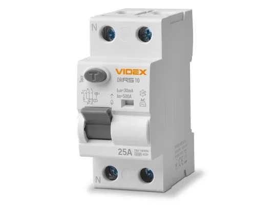 Диференційне реле (ПЗВ) Videx RESIST АС 2п 30мА 10кА 25А (VF-RS10-DR2AC25)