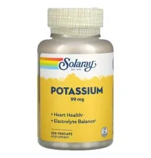 Минералы Solaray Калий, 99 мг, Potassium, 200 вегетарианских капсул (SOR-04671)