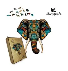 Пазл Ukropchik дерев'яний Тропічний Слон size - M в коробці з набором-рамкою (Tropical Elephant A4)