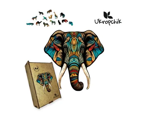 Пазл Ukropchik деревяний Тропічний Слон size - M в коробці з набором-рамкою (Tropical Elephant A4)