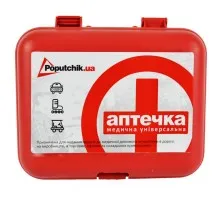 Автомобильная аптечка Poputchik універсальна згідно ТУ футляр пластиковий червоний 165х135х6 (02-022-П)