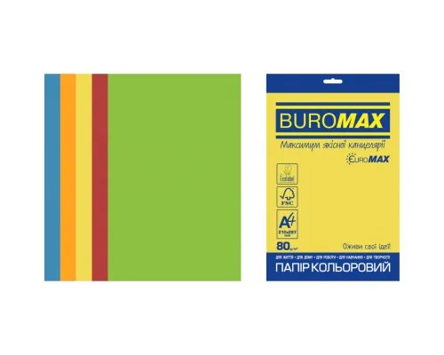 Папір Buromax А4, 80g, INTENSIVE, 5colors, 250sh, EUROMAX (BM.27213250E-99)