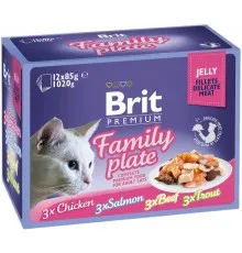 Вологий корм для кішок Brit Premium Cat сімейна тарілка в желе 12 шт х 85 г (8595602519408)