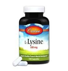 Аминокислота Carlson Лизин 500мг, L-Lysine, 100 капсул (CL6881)