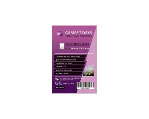 Протектор для карт Games7Days 56 х 87 мм, Standard USA, 100 шт (STANDART) (GSD-015687)