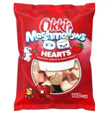 Маршмеллоу Okki Hearts со вкусом клубники 140 г (4820120682346)