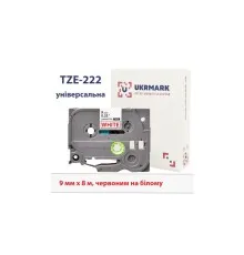 Лента для принтера этикеток UKRMARK B-T222P, ламинированная, 9мм х 8м, red on white, аналог TZe222 (CBTZ222)