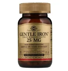 Минералы Solgar Хелатне залізо, Gentle Iron, 25 мг, 90 капсул (SOL-01249)