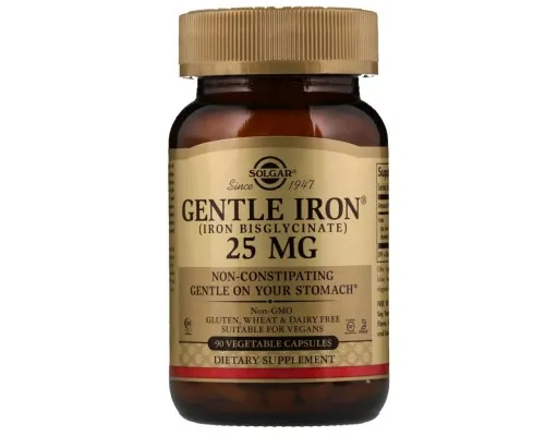 Мінерали Solgar Хелатне залізо, Gentle Iron, 25 мг, 90 капсул (SOL-01249)