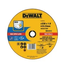 Круг отрезной DeWALT INOX, нержавеющая сталь/листовой металл, 230х1.9х22.23 мм (DT43909)