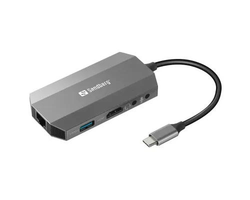 Концентратор Sandberg USB3.1 Type-C to HDMI/USB 3.0x2/RJ45/SD/TF/PD 100W 6in1 (136-33)