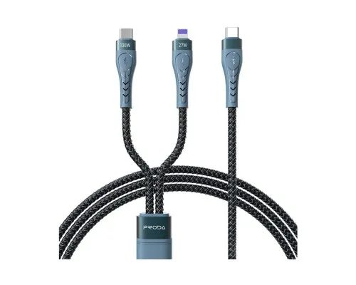 Дата кабель USB-C to USB-C + Lightning 1.3m Azeada PD-B73th 27W/100W data transfer black Proda (PD-B73th-BK)