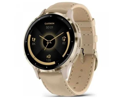 Смарт-годинник Garmin Venu 3S, Fr. Gray + Soft Gold, Leather, GPS (010-02785-55)