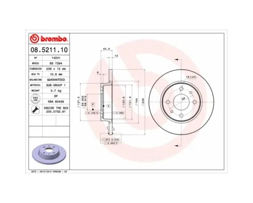 Гальмівний диск Brembo 08.5211.10
