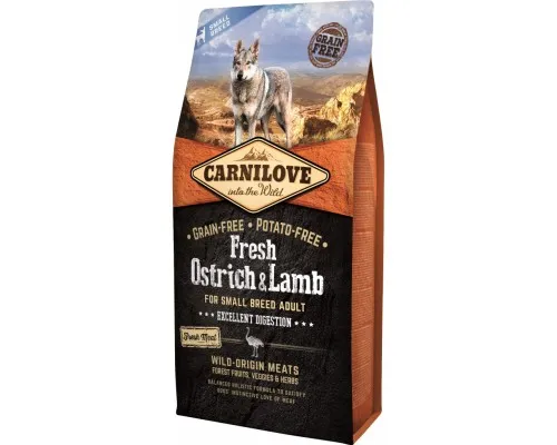 Сухий корм для собак Carnilove Fresh зі страусом та ягням 6 кг (8595602527496)
