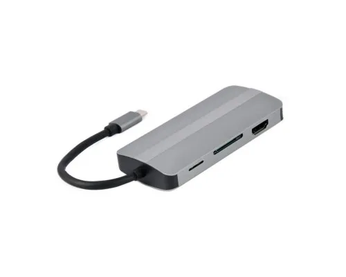 Концентратор Cablexpert USB-C 8-in-1 (USB hub 3.0/HDMI//VGA/PD/CR/stereo audio) (A-CM-COMBO8-02)