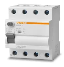 Дифференциальное реле (УЗО) Videx RESIST АС 4п 30мА 10кА 25А (VF-RS10-DR4AC25)