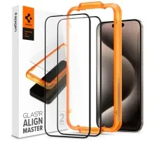 Стекло защитное Spigen Apple iPhone 15 Plus Glas.tR AlignMaster FC Black (2P) (AGL06886)