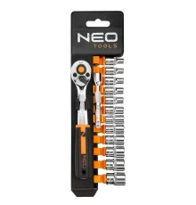 Набор головок Neo Tools 14шт, 1/4", трещотка 90 зубцов, CrV (10-000)