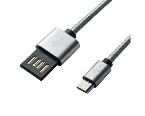 Дата кабель USB 2.0 AM to Micro 5P 1.0m Grey/Black Grand-X (FM02)