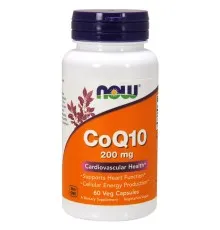 Антиоксидант Now Foods Коэнзим Q10 200 мг, CoQ10, 60 вегетарианских капсул (NOW-03176)