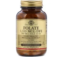 Вітамін Solgar Фолат (В9), Folic Acid, 800 мкг, 250 рослинних капсул (SOL-01101)