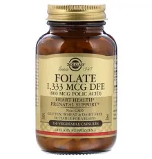 Вітамін Solgar Фолат (В9), Folic Acid, 800 мкг, 250 рослинних капсул (SOL-01101)