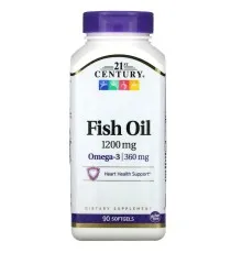 Жирные кислоты 21st Century Рыбий жир, 1200 мг, Омега-3, 360 мг, Fish Oil Omega 3, 90 ж (CEN-27026)