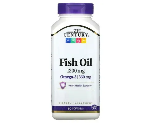 Жирні кислоти 21st Century Рибячий жир, 1200 мг, Омега-3, 360 мг, Fish Oil Omega 3, 90 (CEN-27026)