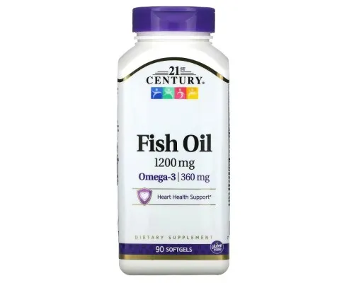 Жирные кислоты 21st Century Рыбий жир, 1200 мг, Омега-3, 360 мг, Fish Oil Omega 3, 90 ж (CEN-27026)