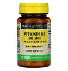 Вітамінно-мінеральний комплекс Mason Natural Вітамін K2 + Вітамін D3, Vitamin K2 Plus Vitamin D3, 100 таб (MAV-16261)