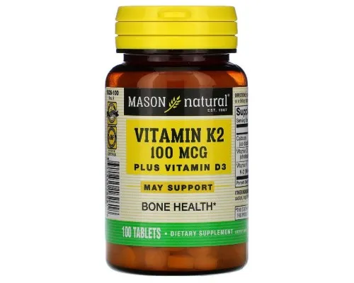 Вітамінно-мінеральний комплекс Mason Natural Вітамін K2 + Вітамін D3, Vitamin K2 Plus Vitamin D3, 100 таб (MAV-16261)