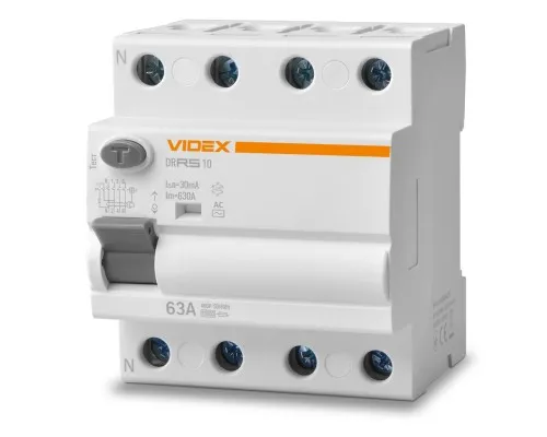 Диференційне реле (ПЗВ) Videx RESIST АС 4п 30мА 10кА 63А (VF-RS10-DR4AC63)
