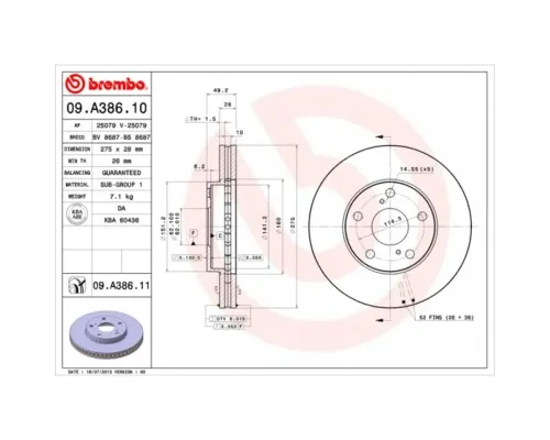 Тормозной диск Brembo 09.A386.11