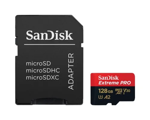 Карта памяти SanDisk 128 GB microSDXC UHS-I U3 Extreme Pro+SD Adapter (SDSQXCD-128G-GN6MA)