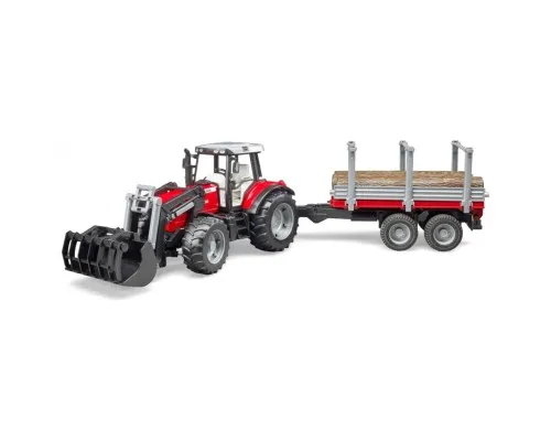 Спецтехника Bruder трактор Massey Ferguson 7480 с погрузчиком и лесным прицепом 1:16 (02046)