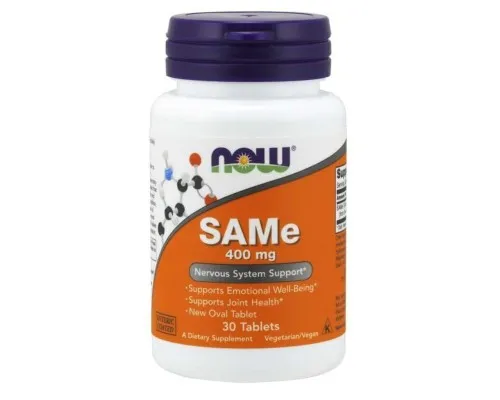 Амінокислота Now Foods SAM-e (S-Аденозилметіонін) 400 мг, 30 таблеток (NF0139)