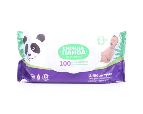 Дитячі вологі серветки Сніжна Панда для немовлят Цілющі трави, 100 шт. (4820183970459)