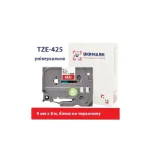 Лента для принтера этикеток UKRMARK B-T425P, ламинированная, 9мм х 8м, white on red, аналог TZe425 (CBTZ425)