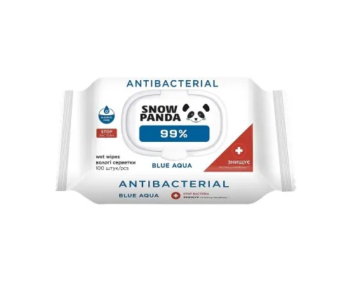 Вологі серветки Сніжна Панда Blue Aqua 99% з антимікробною дією 100 шт. (4820183972170)